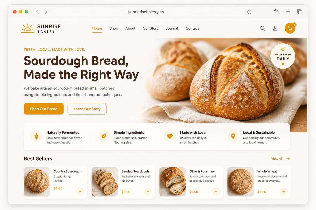 Sunrise Bakery website we designed